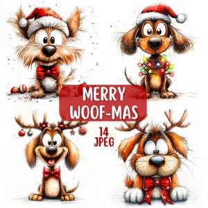 Cute & Funny Christmas Dog Clipart Bundle | JPEG Festive Animal Clipart| Printable Watercolour Christmas Art | Christmas Card Making Designs