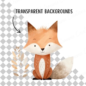 Cute Watercolour Fox Clipart Bundle 12 PNG, Transparent Backgrounds, Commercial Use, Woodland Animal, Children's Clipart, Nursery Decor image 2