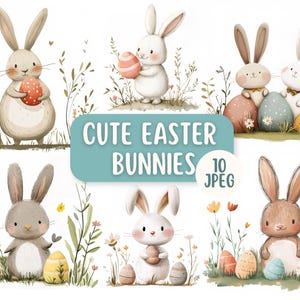 Süßer Osterhase Clipart Bundle 10 JPEG | Osterbasteln | Kartengestaltung Designs | Wunderlicher Osterhase | Kommerzielle Nutzung | Digitales Basteln