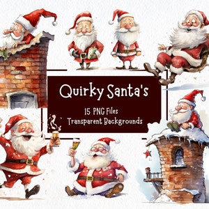 15 Clipart Père Noël drôle et mignon PNG | Fonds transparents | Utilisation commerciale | Téléchargement numérique | Graphismes de Noël amusants