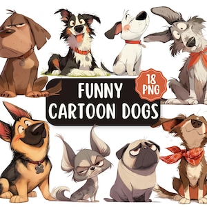 Ensemble de cliparts dessin animé drôle de chien, conception PNG avec arrière-plans transparents graphiques mignons de race de chien Illustrations de chien original usage commercial