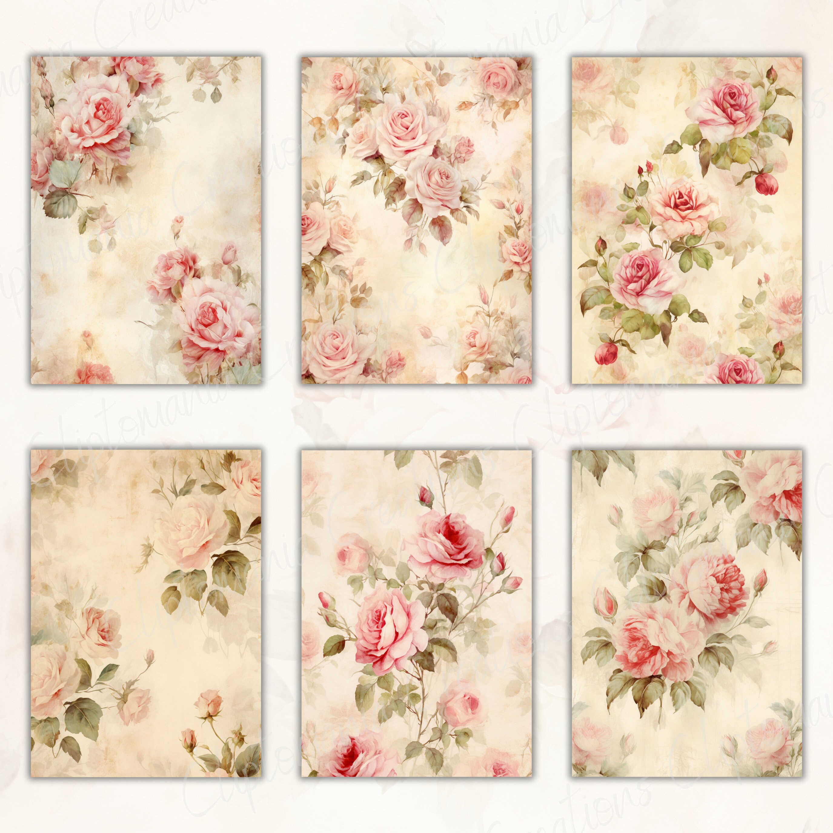 Rustic Roses Paper Watercolour Vintage Roses Digital Paper Pack | 20 High Quality 300 DPI ...