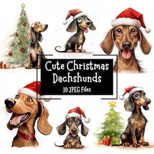 Cute Christmas Dachshund Dog Clipart Bundle | 10 JPEG Designs | White Backgrounds | Commercial Use | Digital Paper Crafting | Card Making