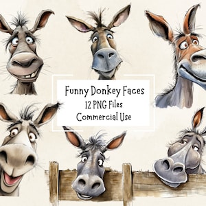 Lustige Esel Gesichter PNG Bundle | 12 Hochwertige 300DPI Bilder | Kommerzielle Nutzung | Digitaler Download | Junk Journal | Papierkunst