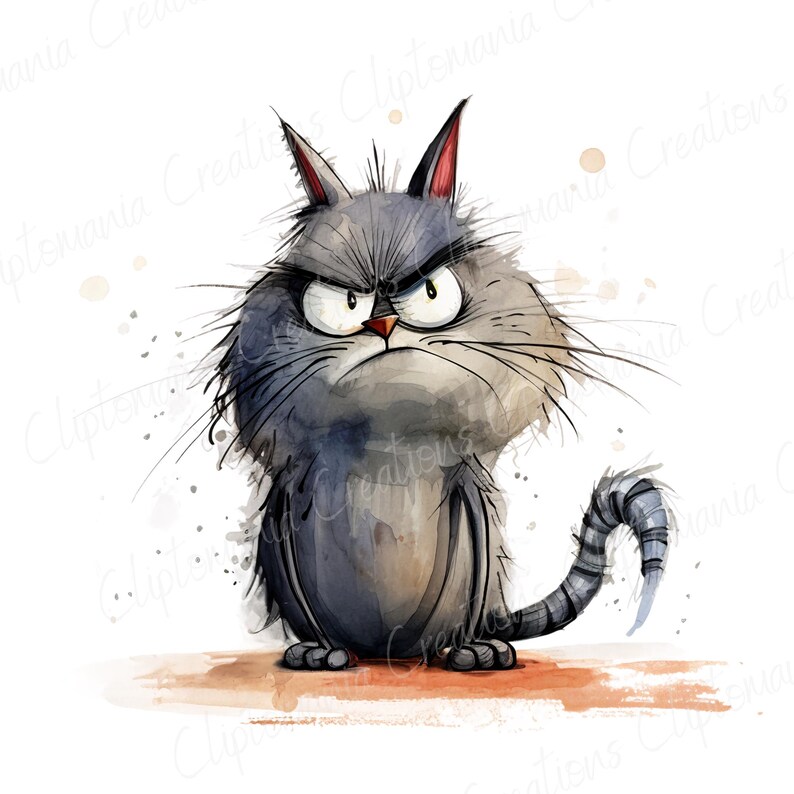 Paquete de imágenes PNG de gato gruñón divertido, fondos transparentes, uso comercial, gráficos de gato enojado divertido imagen 9