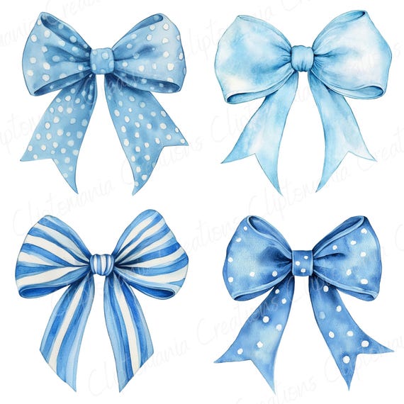Watercolour Blue Bow PNG Clipart Bundle Coquette Bows Cute Blue