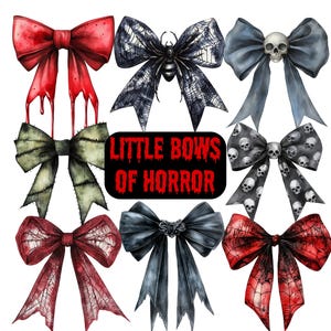 Watercolour Halloween Bow PNG Clipart Bundle, Creepy Bows Transparent Backgrounds, Gothic Halloween Commercial Use, Spooky Gothic Coquette image 1