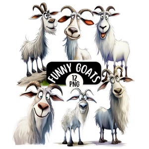Funny Goat Clipart Bundle 12 PNG, Quirky Mountain Goat, Junk Journal, Digital Scrapbooking, Funny Animal Clipart, Quirky Animals image 1