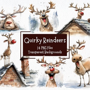 Bundel met grappige en schattige rendieren clipart 14 png | Transparante achtergronden | Commercieel gebruik | Junkjournaal | Kaarten maken | Kerstclipart