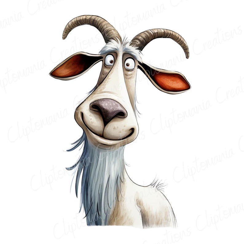Funny Goat Clipart Bundle 12 PNG, Quirky Mountain Goat, Junk Journal, Digital Scrapbooking, Funny Animal Clipart, Quirky Animals image 5
