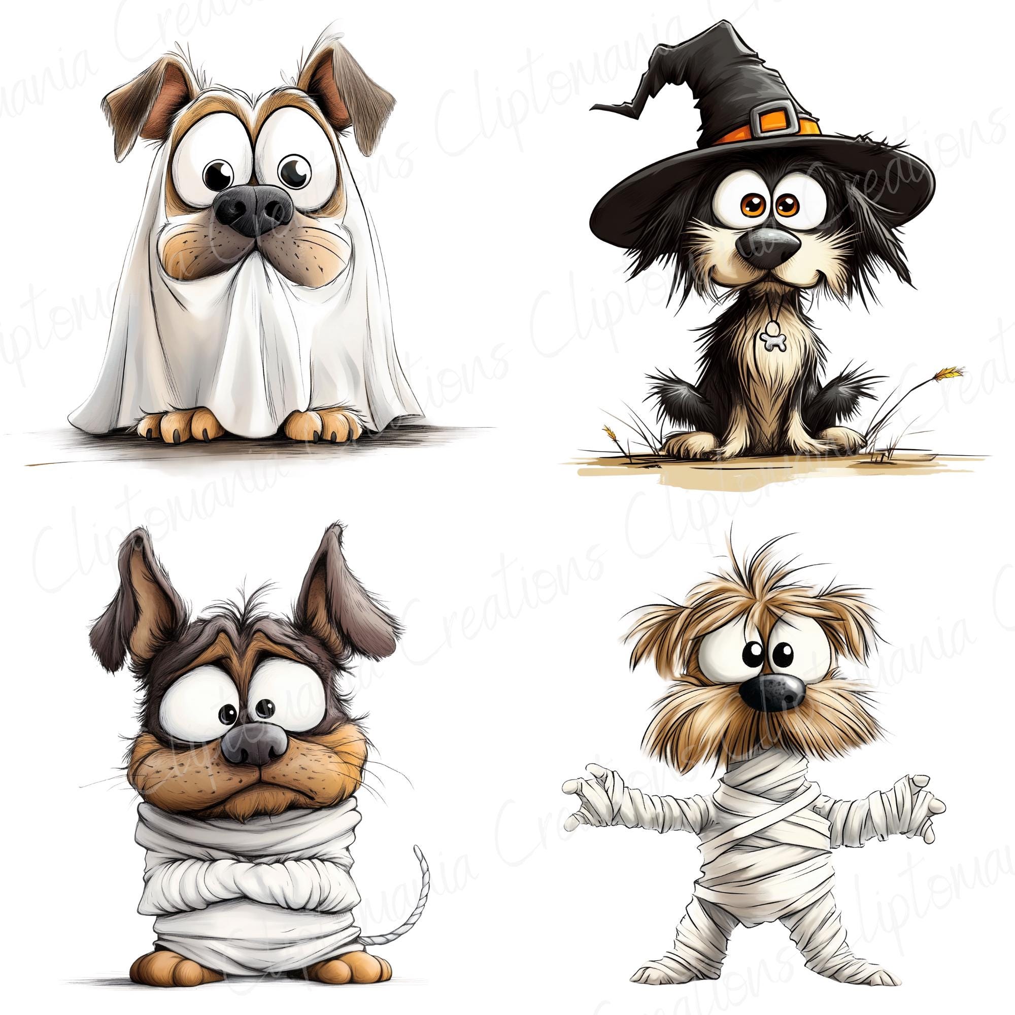 Funny Halloween Dog PNG Clipart Bundle, Quirky Dog Halloween Graphics ...