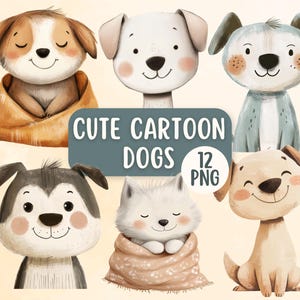 Cute Cartoon Dog PNG Clipart Bundle, Cute Puppy PNG, Digital Paper Craft, Watercolour Pet Clipart, Card Making Designs, Junk Journal