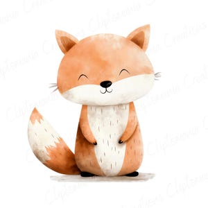 Cute Watercolour Fox Clipart Bundle 12 PNG, Transparent Backgrounds, Commercial Use, Woodland Animal, Children's Clipart, Nursery Decor image 4