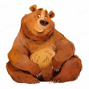 Pu&ograve; includere: Un'illustrazione di un orso bruno seduto con le zampe incrociate. L'orso ha un'espressione amichevole e guarda a destra. L'orso &egrave; disegnato in uno stile realistico con tratti morbidi e arrotondati.