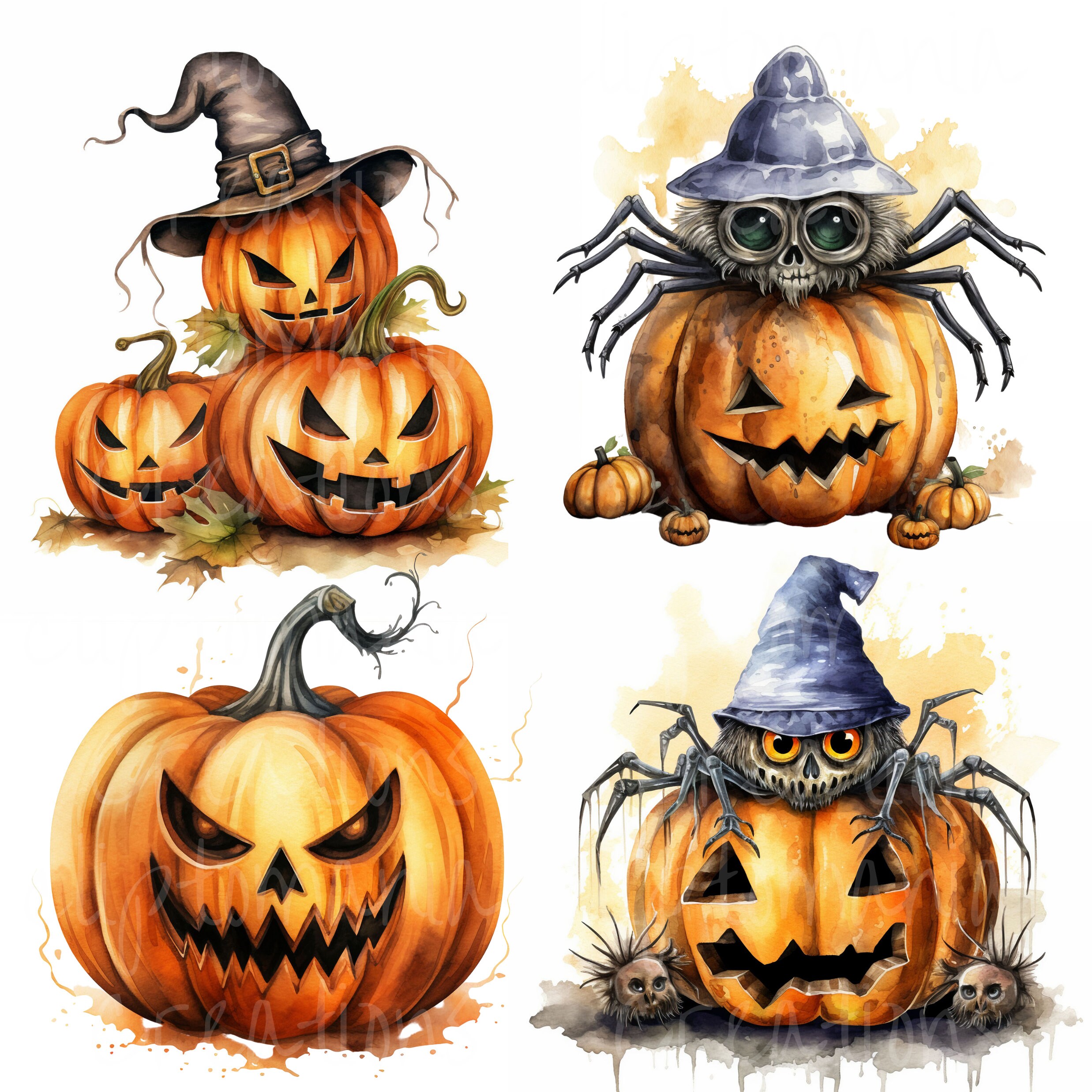 Scary Halloween Pumpkin Clipart 14 High Quality JPEG Watercolour ...