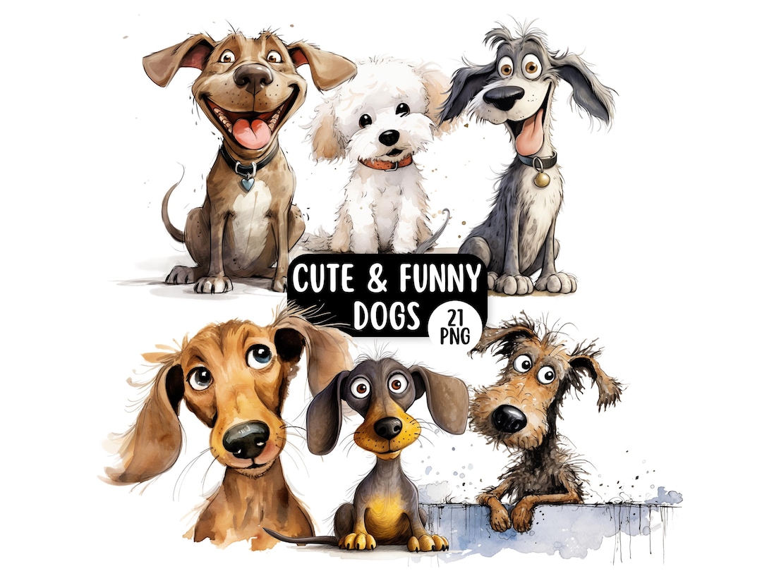 Cute and Funny Watercolour Dog PNG Clipart Bundle, Quirky Dog Breed ...