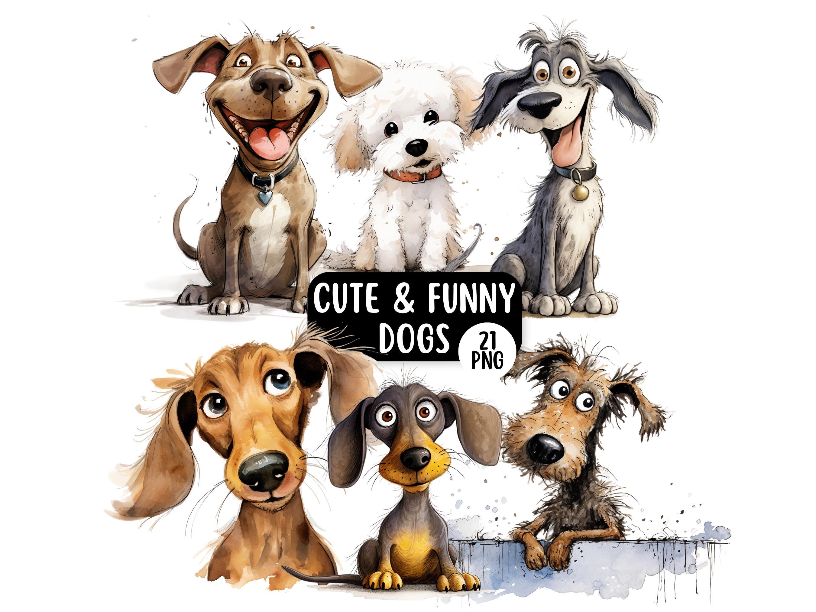 Cute and Funny Watercolour Dog PNG Clipart Bundle, Quirky Dog Breed ...