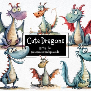 Süße Drache Clipart Bundle 12 PNG-Dateien | Transparente Hintergründe | Kommerzielle Nutzung | Fantasie Clipart | Digitaler Download | Junk Journal