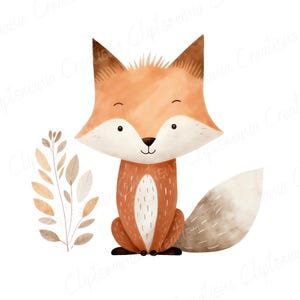 Cute Watercolour Fox Clipart Bundle 12 PNG, Transparent Backgrounds, Commercial Use, Woodland Animal, Children's Clipart, Nursery Decor image 5