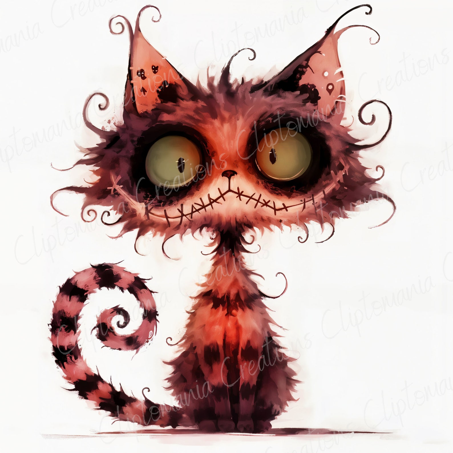 Creepy Crazy Cats Clipart Bundle | 12 JPEG Images | White Backgrounds ...