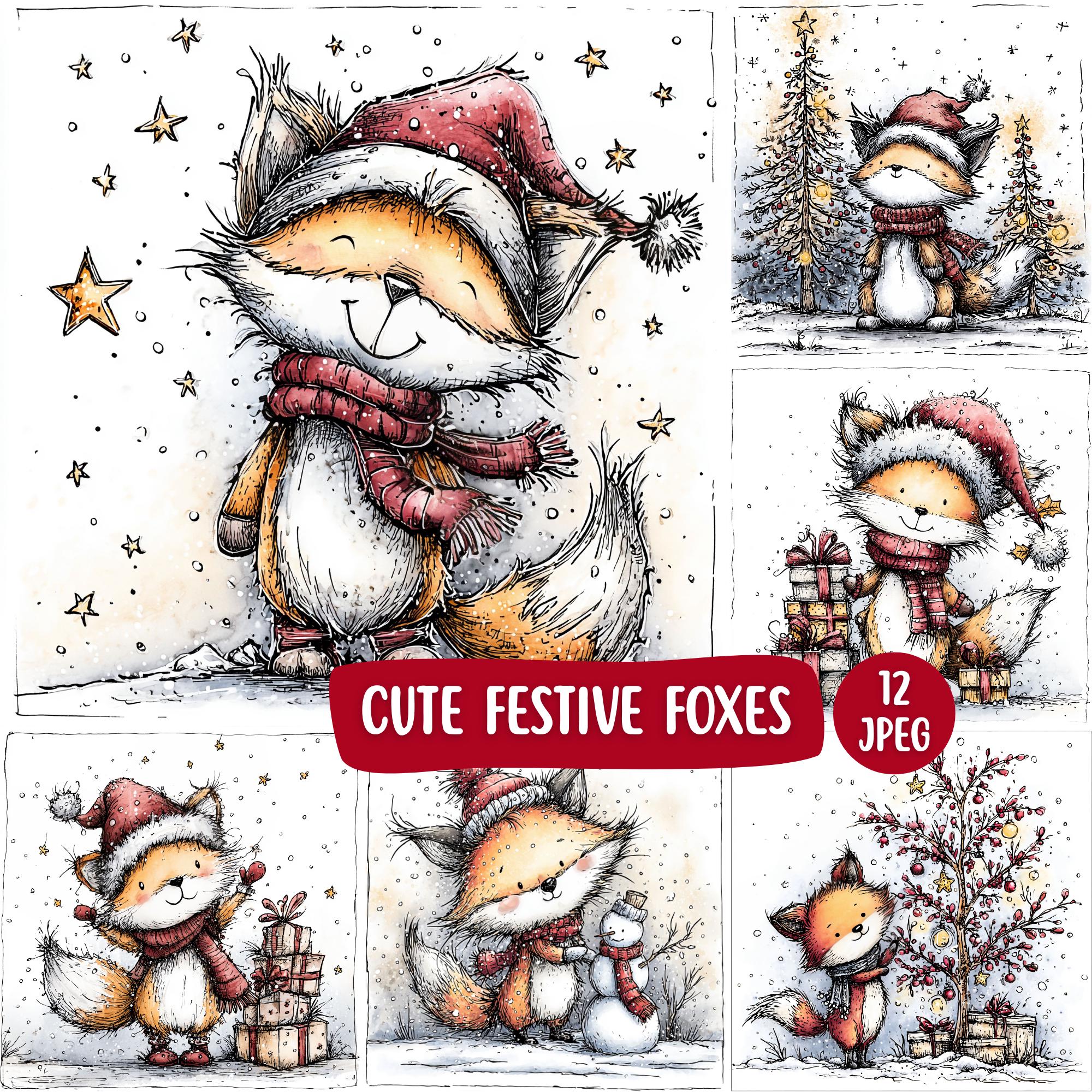 Cute Christmas Fox Clipart Bundle 12 JPEG | Christmas Card Designs ...