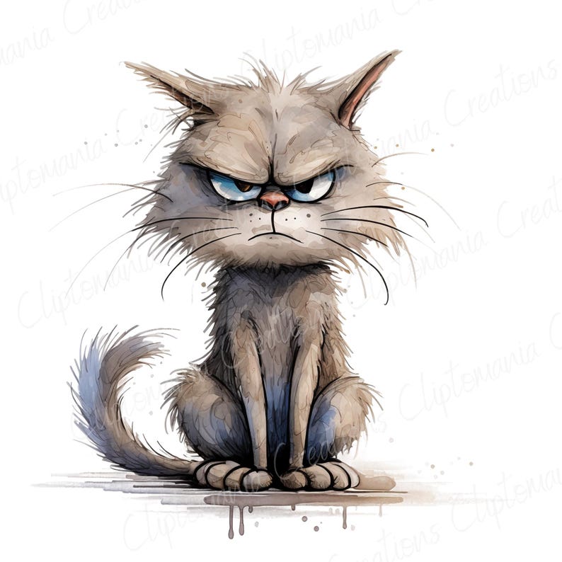 Paquete de imágenes PNG de gato gruñón divertido, fondos transparentes, uso comercial, gráficos de gato enojado divertido imagen 8