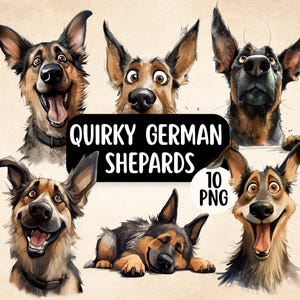 Cute & Funny German Shepherd Dog Clipart Bundle 10 PNG | Commercial Use | Quirky Dog Breed | Watercolour Dog Clipart | Card Making Designs