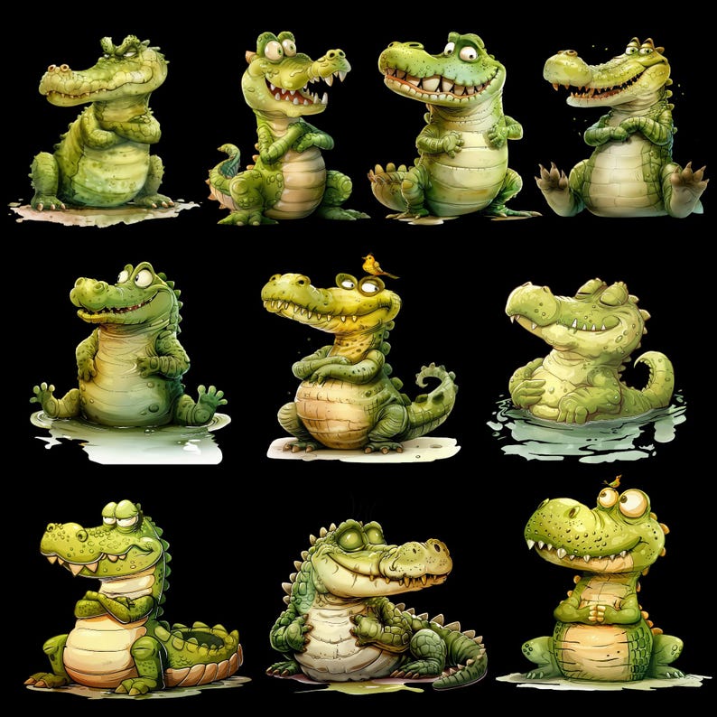 Funny Crocodile PNG Clipart Bundle | Cartoon Alligator Graphics | Quirky Cartoon Gator Clipart For Sublimation image 9