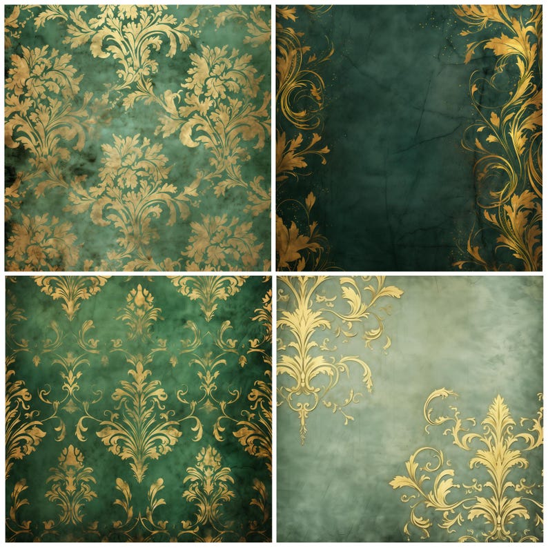 Distressed Green & Gold Digital Paper Pack | 20 High Quality 300 DPI ...