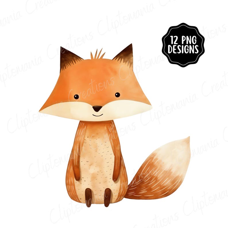 Cute Watercolour Fox Clipart Bundle 12 PNG, Transparent Backgrounds, Commercial Use, Woodland Animal, Children's Clipart, Nursery Decor image 3