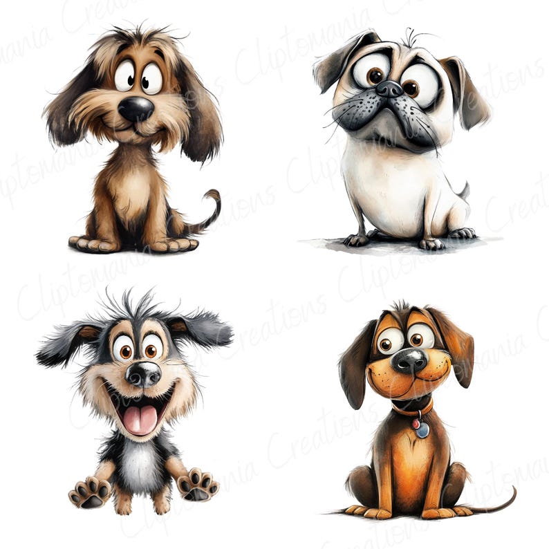 Cute and Funny Dog PNG Clipart Bundle, Watercolour Dogs, Cute Pet Dog ...