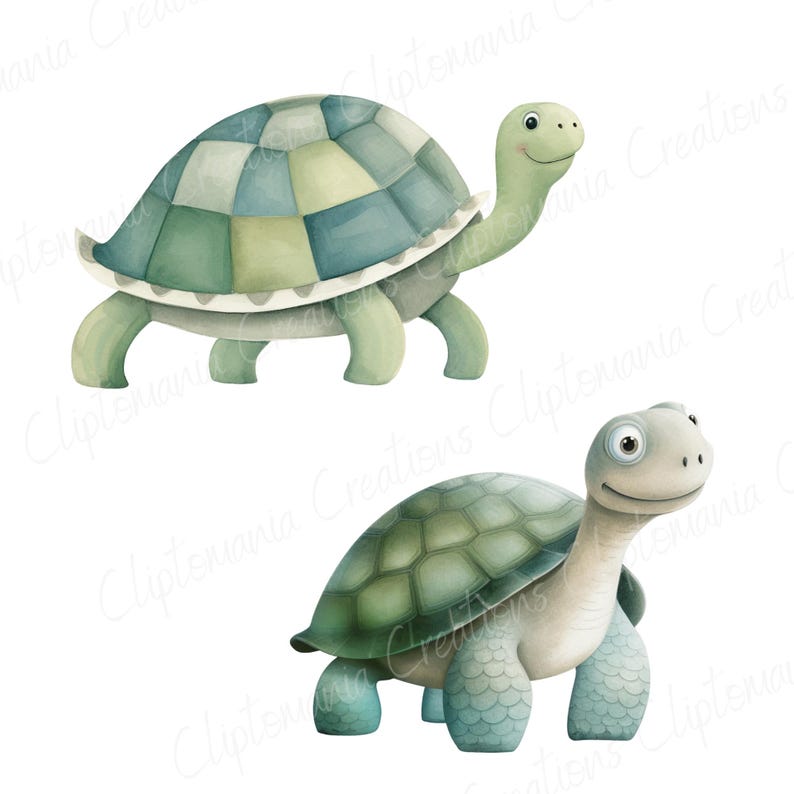 Cute Watercolour Turtle PNG Clipart Bundle, Cute Ocean Animals for Baby Shower, Nursery Prints & Digital Crafts, Cute Tortoise PNG image 6