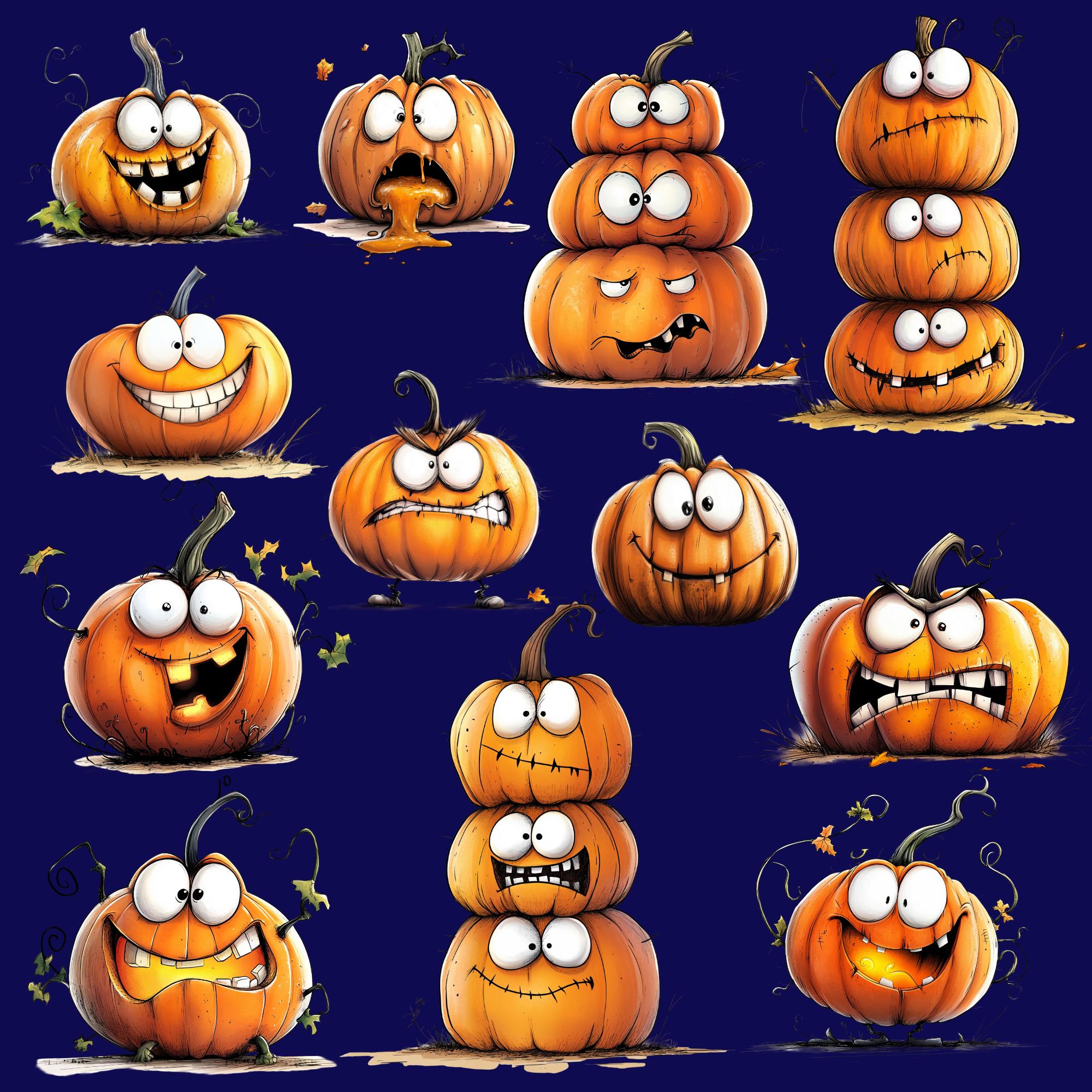 Funny Halloween Pumpkin PNG Clipart Bundle Transparent Backgrounds ...
