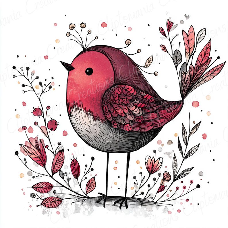 Whimsy Robin Whimsical Robin Clipart Bundle 12 JPEG, Cute Christmas Card Designs ...