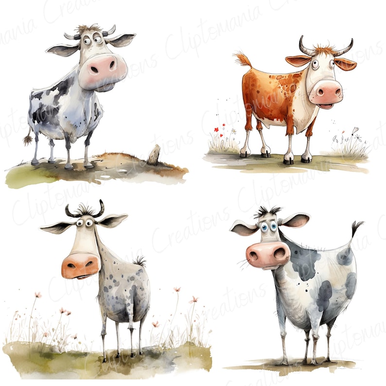 Funny Cow PNG Clipart Bundle, Quirky Farm Animal PNG Graphics, Cute Cow ...