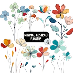 Minimal Abstract Flowers Clipart PNG | Modern Floral Line Art | Colourful Botanical Illustration | 21 PNG image 1