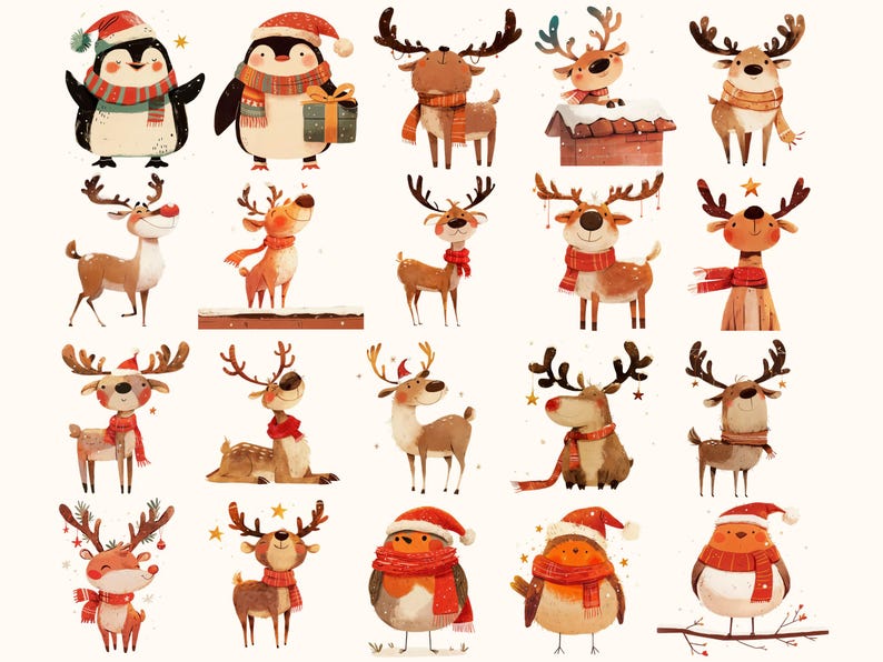 Cute Christmas Clipart Mega Bundle 88 PNG Designs, Whimsical Christmas ...