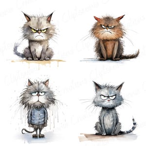 Paquete de imágenes PNG de gato gruñón divertido, fondos transparentes, uso comercial, gráficos de gato enojado divertido imagen 3