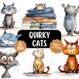 Cute, Funny & Quirky Cat 20 PNG Clipart Bundle | Funny Pet Animal Clipart | Transparent Backgrounds | Commercial Use | Card Making Designs