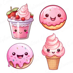 Söt Kawaii Dessert Clipart Bundle, Kawaii PNG, Digitala Klistermärken, Kawaii Mat, Kommersiell Licens, Digital Nedladdning bild 3