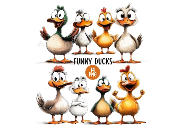 Funny Duck Clipart Bundle | Funny Farm Animal Clipart | Card Making Designs | Cute, Quirky Duck PNG | Commercial Use | Mallard Duck