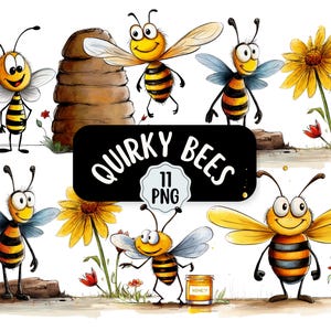 Quirky Bumble Bee Clipart Bundle 11 PNG | Fundos transparentes | Uso comercial | Clipart engraçado de abelha | Abelha fofa | Design de criação de cartões
