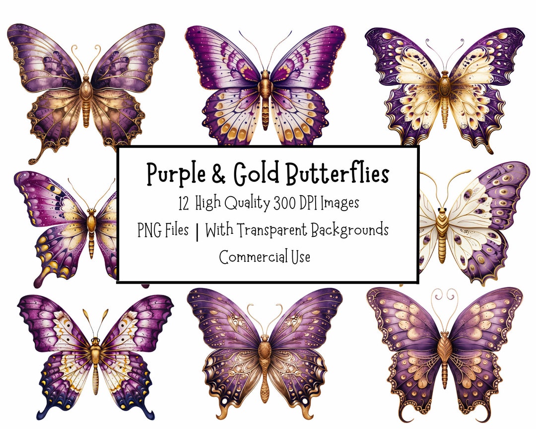 Purple and Gold Butterfly Clipart Bundle 12 High Quality - Etsy UK