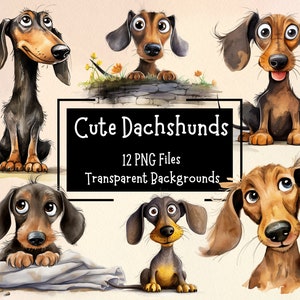 Cute Dachshund Dog Clipart Bundle 12 PNG Designs | Transparent Backgrounds | Commercial Use | Digital Download | Junk Journal | Paper Craft