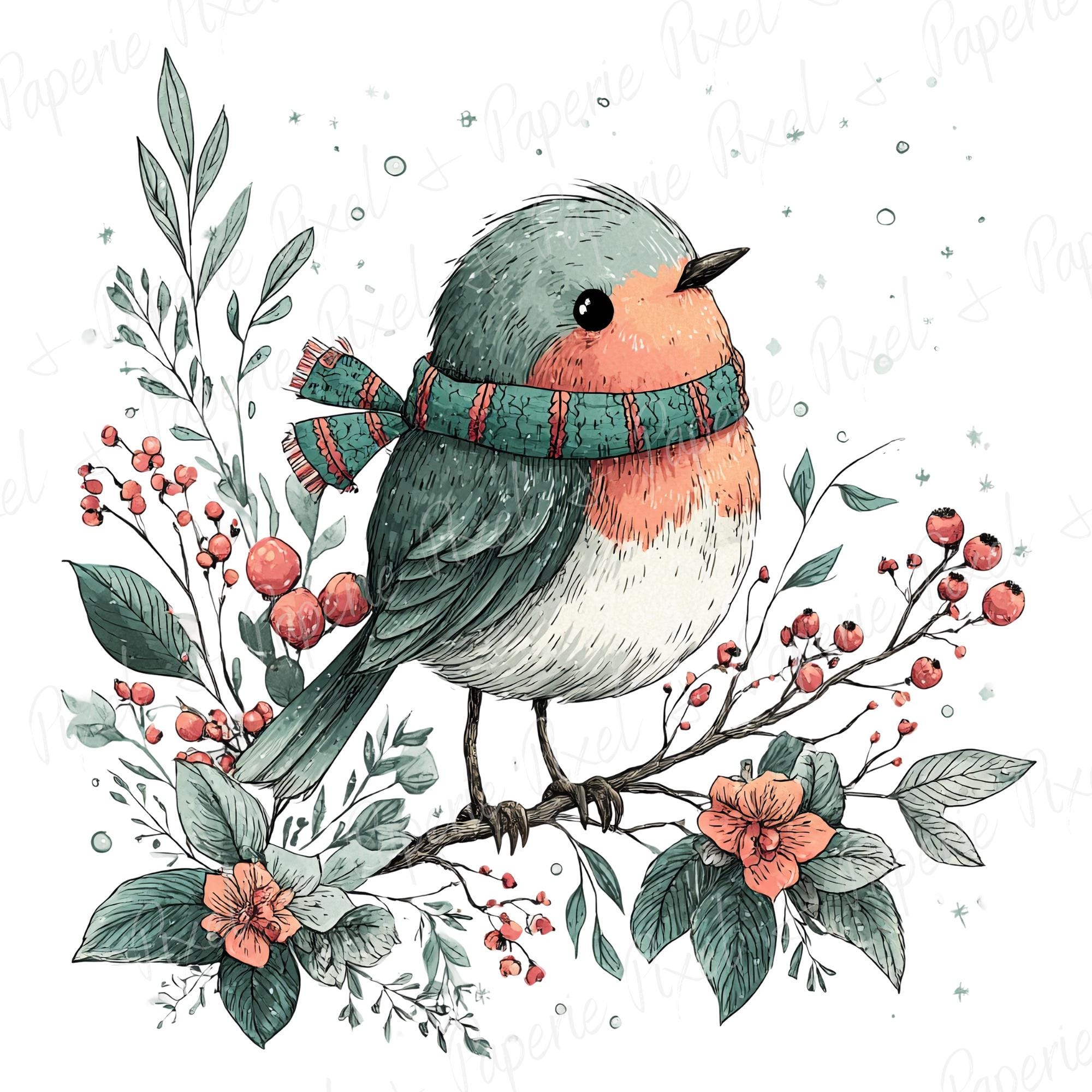 10 PNG Cute Christmas Robin Clipart Bundle, Transparent Backgrounds ...