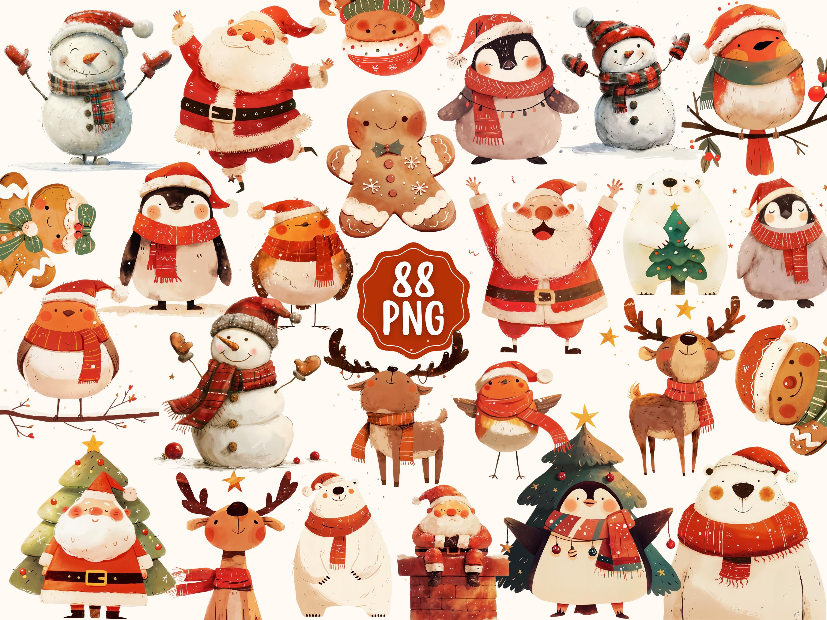 Cute Christmas Clipart Mega Bundle 88 PNG Designs, Whimsical Christmas ...