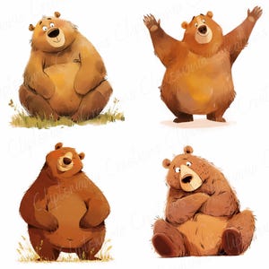 Pacchetto di clipart di orsi bruni espressivi (12 JPEG), download digitale, clipart di orsi carini e divertenti, clipart di animali divertenti stampabili, orsi dei cartoni animati immagine 10