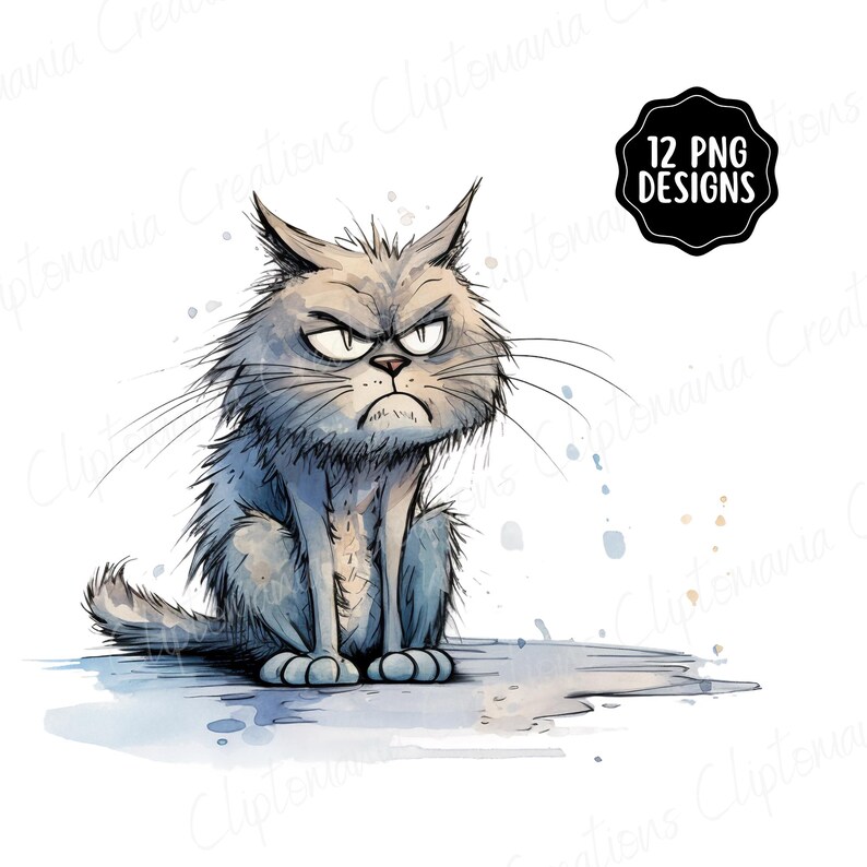 Paquete de imágenes PNG de gato gruñón divertido, fondos transparentes, uso comercial, gráficos de gato enojado divertido imagen 7