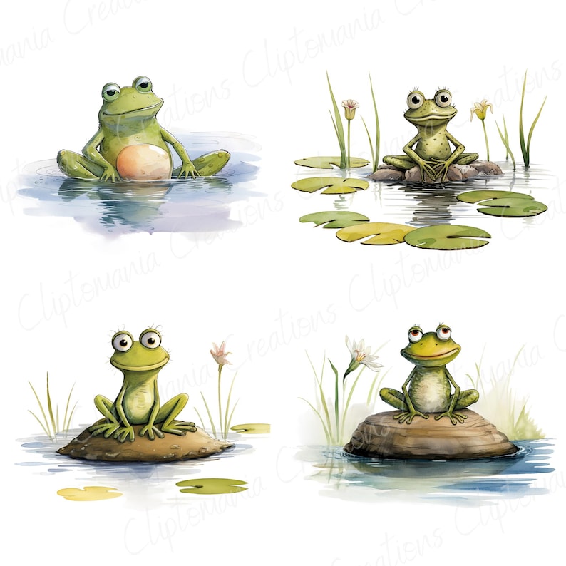 Quirky And Funny Frog Clipart Bundle 12 PNG | Commercial Use | Digital Download | Junk Journal | Card Making Designs | Cute Cartoon Frog image 6