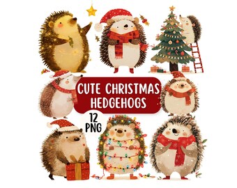 Süße Weihnachten Igel PNG Clipart Bundle, festliche Tier Clipart, wunderliche Weihnachten, kommerzielle Nutzung, digitales Papiermodell